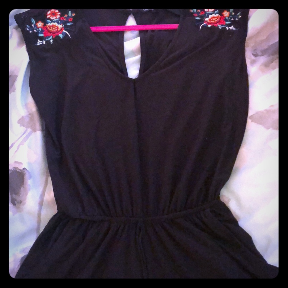 Medium Black Romper with Floral Appliqués